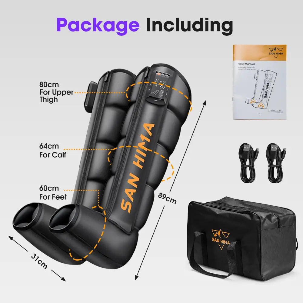 SAN HIMA Cordless Air Compression Leg Massager with Heat - Sequential Full Leg Compression Boots for Circulation & Pain Relief | 6 Modes 8 Intensity Recovery Boots for Daily Recovery - Feet, Calves & Thighs