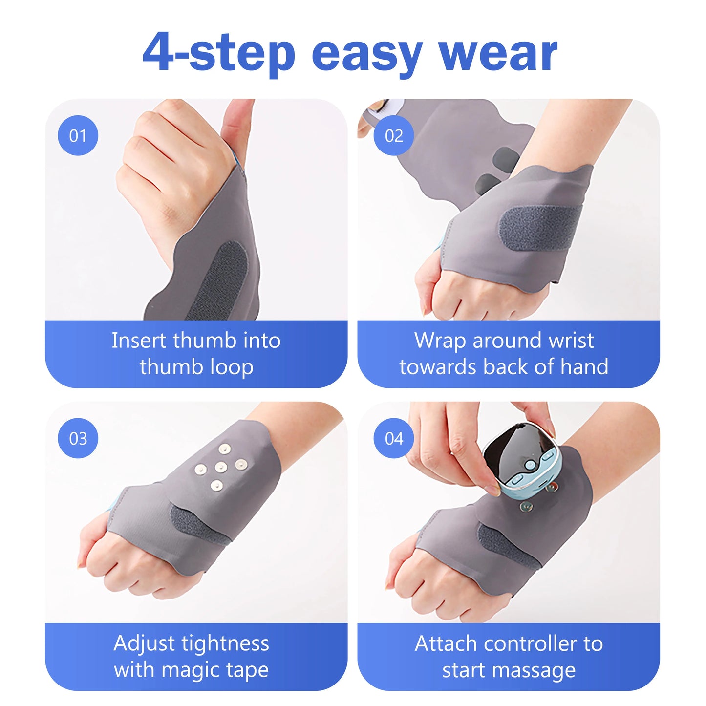Portable Hand Massager, Lightweight Rechargeable Cordless Design, 5 Modes & 9 Intensity Levels, Heated Wrist Wrap Massager for Home, Office & Travel, Gift for Mom