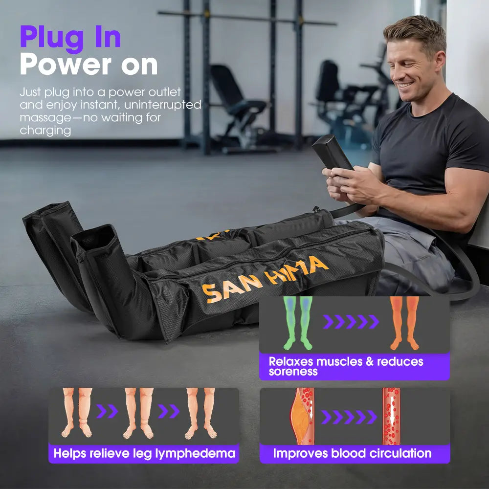 SAN HIMA Recovery Boots M/L – Sequential Full-Leg Air Compression Boots for Circulation & Pain Relief | 6 Modes, 6 Intensity | Pair for Daily Recovery
