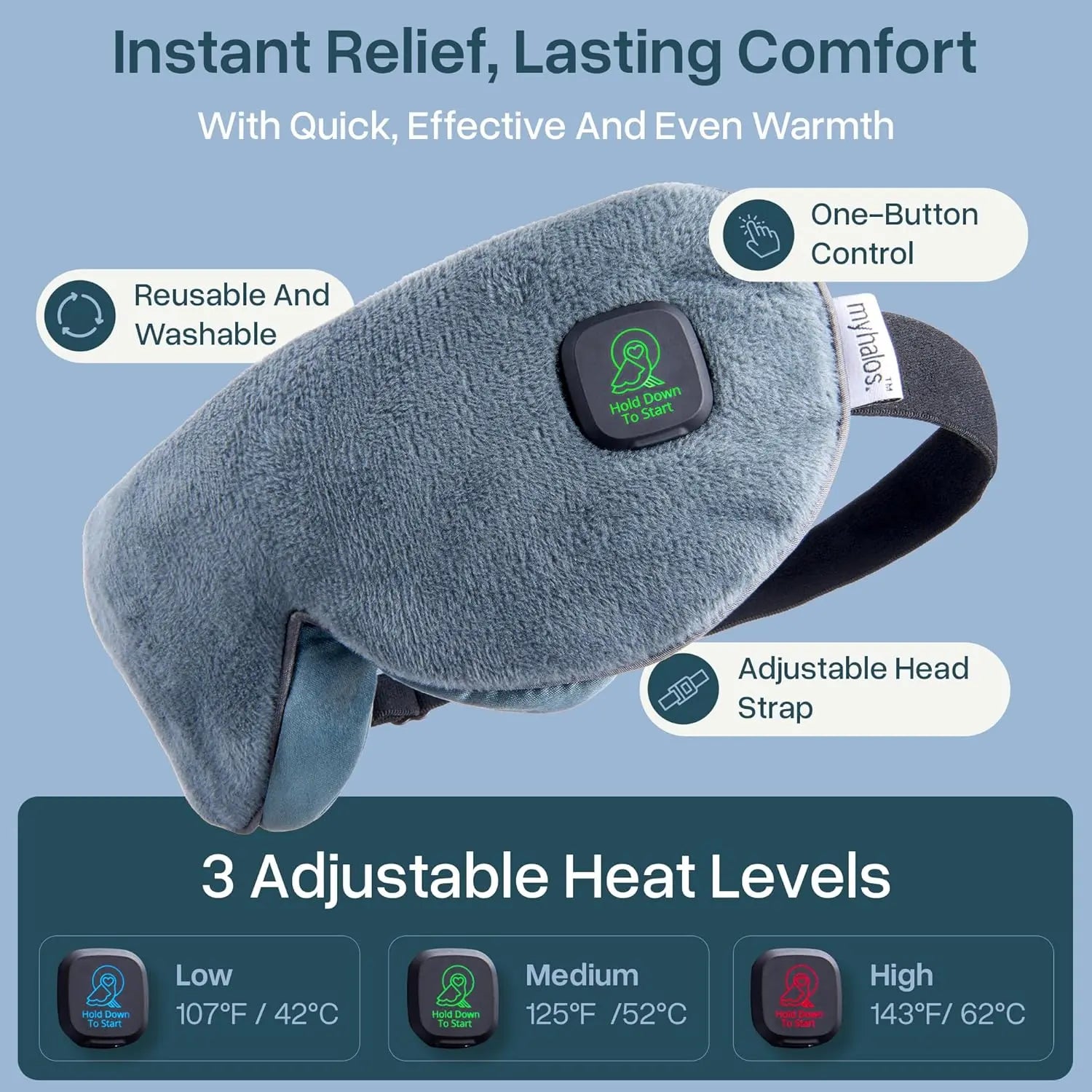 Myhalos Cordless Heated Eye Mask for Dry Eyes - Rechargeable Eye Heat Mask - Dry Eye Mask with Washable Cover - Warm Compress for Eyes, Styes & Blepharitis - USB Heated Eye Mask for Dry Eyes