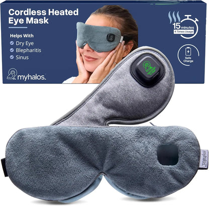 Myhalos Cordless Heated Eye Mask for Dry Eyes - Rechargeable Eye Heat Mask - Dry Eye Mask with Washable Cover - Warm Compress for Eyes, Styes & Blepharitis - USB Heated Eye Mask for Dry Eyes