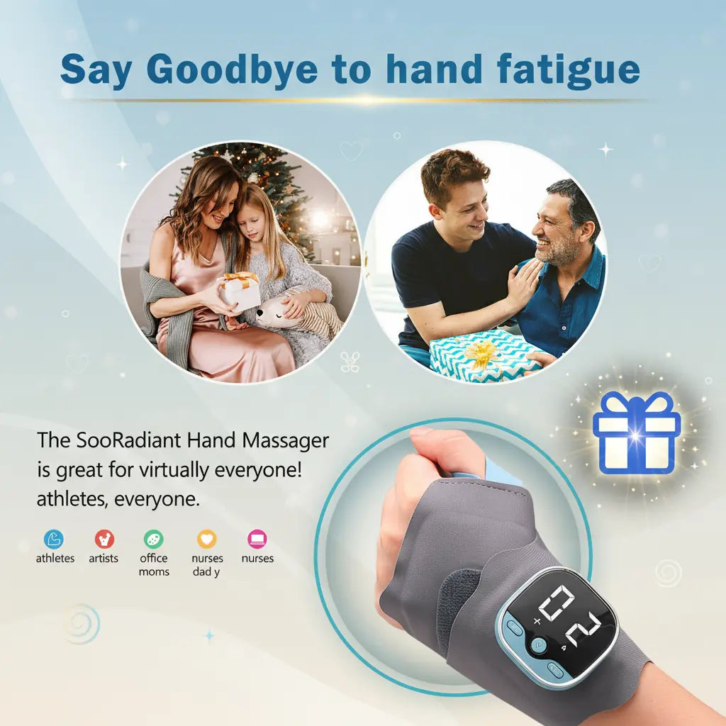 Portable Hand Massager, Lightweight Rechargeable Cordless Design, 5 Modes & 9 Intensity Levels, Heated Wrist Wrap Massager for Home, Office & Travel, Gift for Mom