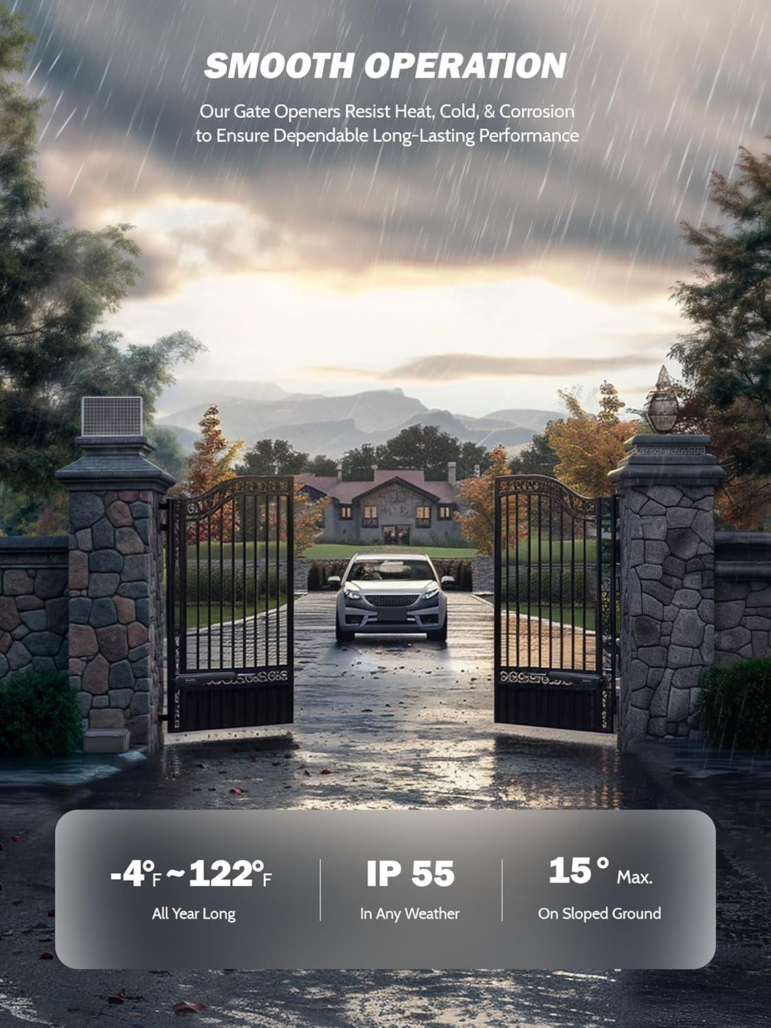 Automatic Gate Opener, Dual Swing Smart App-Controlled Electric Opener for Gates up to 2×900 Lb and 20 Ft, Driveway Swing Gate System with Remote Access
