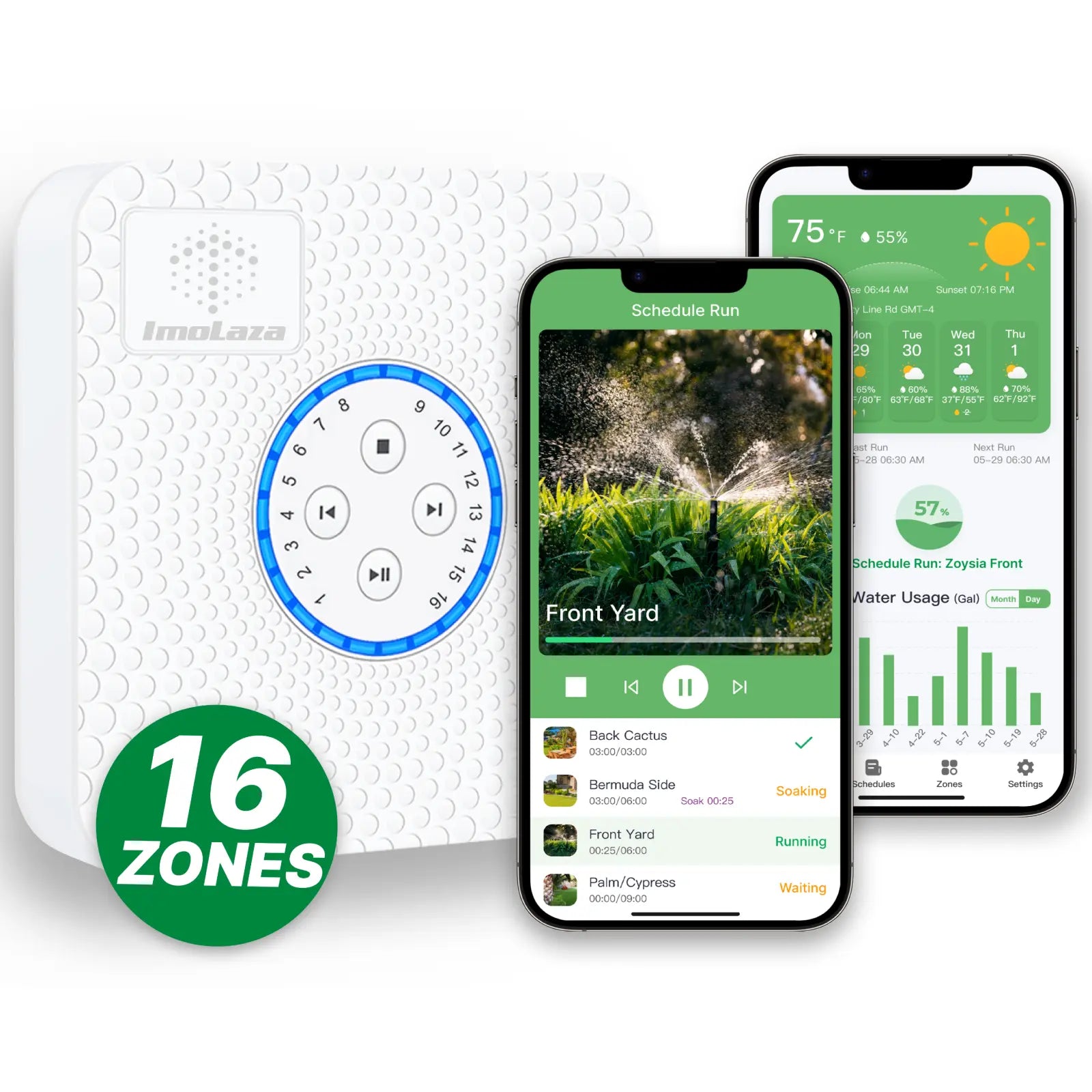 Imolaza ET Master 4Th Gen Smart Sprinkler Controller: Upgraded 16-Zone Wifi Irrigation Controller with Automated Watering, App Control, Smart Weather Skips and Fault Alerts