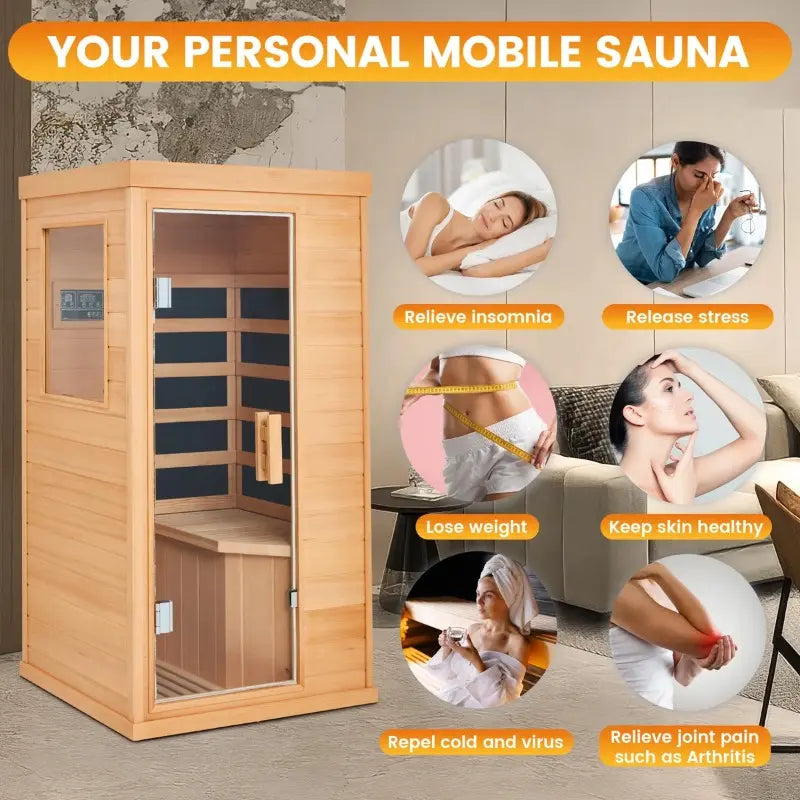 Mini Far Infrared Home Sauna - Low EMF Design Featuring Chromotherapy Lighting & Red Light, Spa-Quality for Home Use