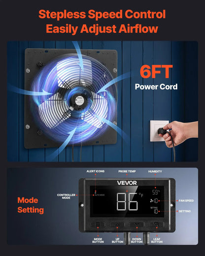 【Fathersdaygift】Vevor 14-In Wall Mounted Shutter Exhaust Fan2000 CFM EC Motor Fan with Smart Programmingvariable Speedtemperature Control & Timerfor Shedgarage Ventilation Coolingblack