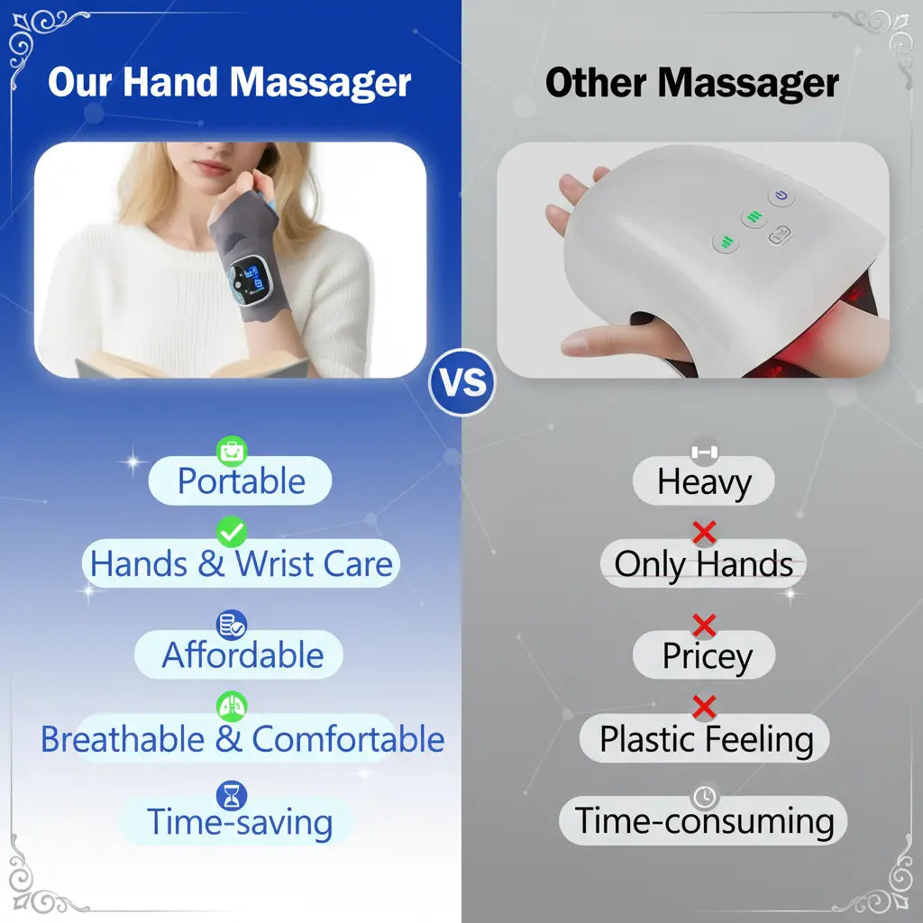 Portable Hand Massager, Lightweight Rechargeable Cordless Design, 5 Modes & 9 Intensity Levels, Heated Wrist Wrap Massager for Home, Office & Travel, Gift for Mom