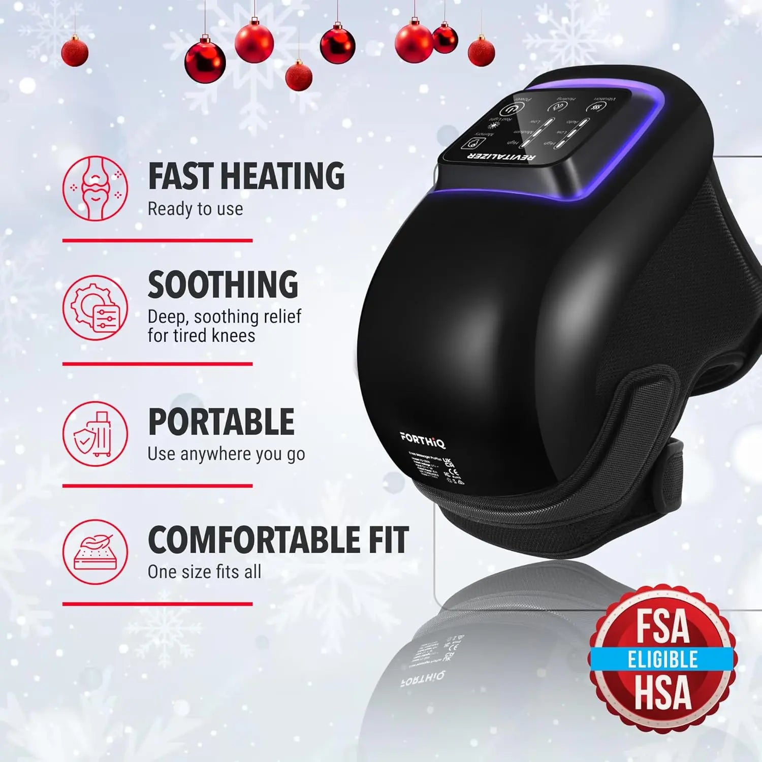 Forthiq Knee Massager Pro+, with Heat, Dual-Wavelength Red Light & Vibration, Cordless, Portable, Saves Your Settings, 6-In-1, Ideal Gifts