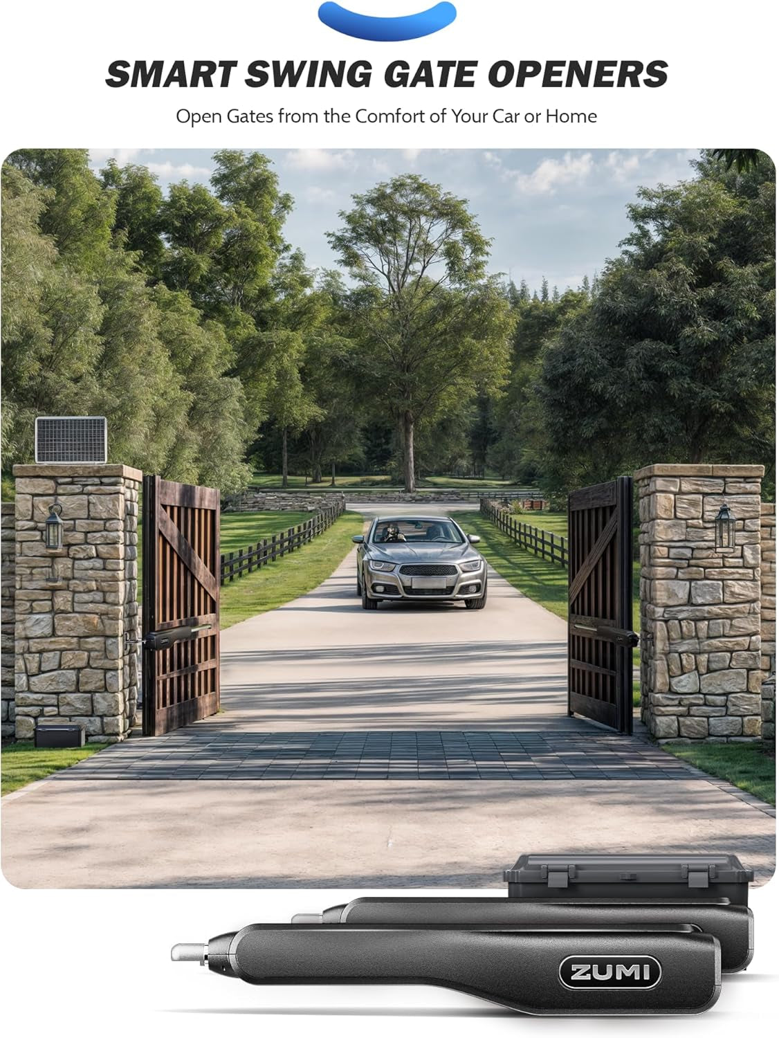 Automatic Gate Opener, Dual Swing Smart App-Controlled Electric Opener for Gates up to 2×900 Lb and 20 Ft, Driveway Swing Gate System with Remote Access