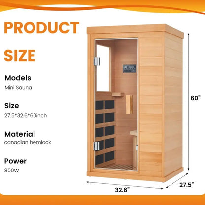 Mini Far Infrared Home Sauna - Low EMF Design Featuring Chromotherapy Lighting & Red Light, Spa-Quality for Home Use
