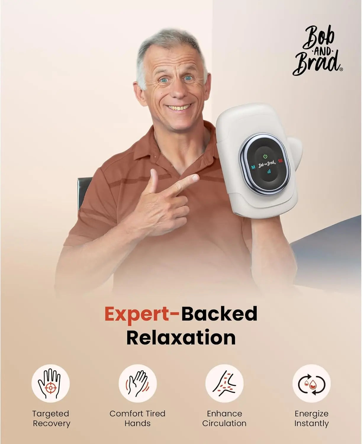 【Bob and Brad H50 Cordless Hand Massager】 with Heat Compression Portable for Arthritis and Carpal Tunnel, Pain Relief,Idea Gift