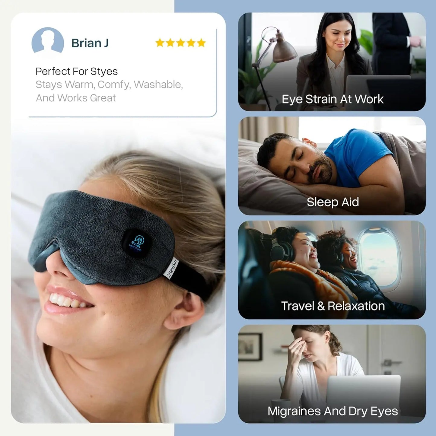 Myhalos Cordless Heated Eye Mask for Dry Eyes - Rechargeable Eye Heat Mask - Dry Eye Mask with Washable Cover - Warm Compress for Eyes, Styes & Blepharitis - USB Heated Eye Mask for Dry Eyes