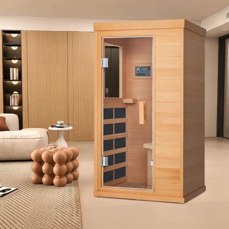 Mini Far Infrared Home Sauna - Low EMF Design Featuring Chromotherapy Lighting & Red Light, Spa-Quality for Home Use