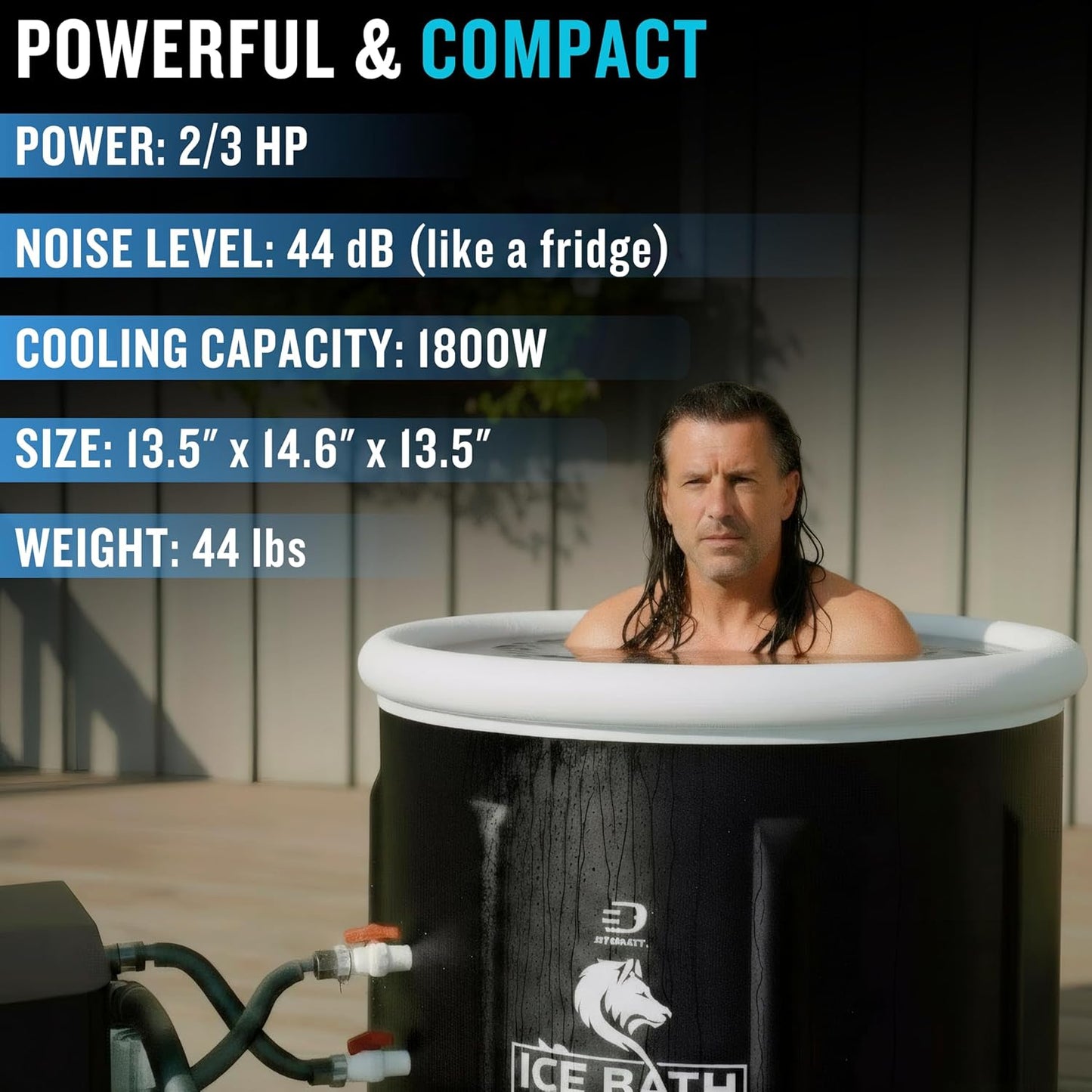Cold Plunge Tub with Water Chiller, Pump and Filter - Low Consumption 2/3 HP Cold Plunge Chiller - Cools Water down to 39°F