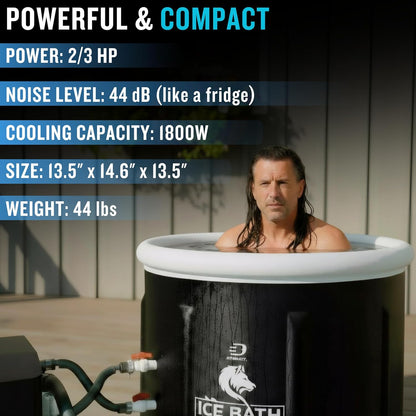 Cold Plunge Tub with Water Chiller, Pump and Filter - Low Consumption 2/3 HP Cold Plunge Chiller - Cools Water down to 39°F