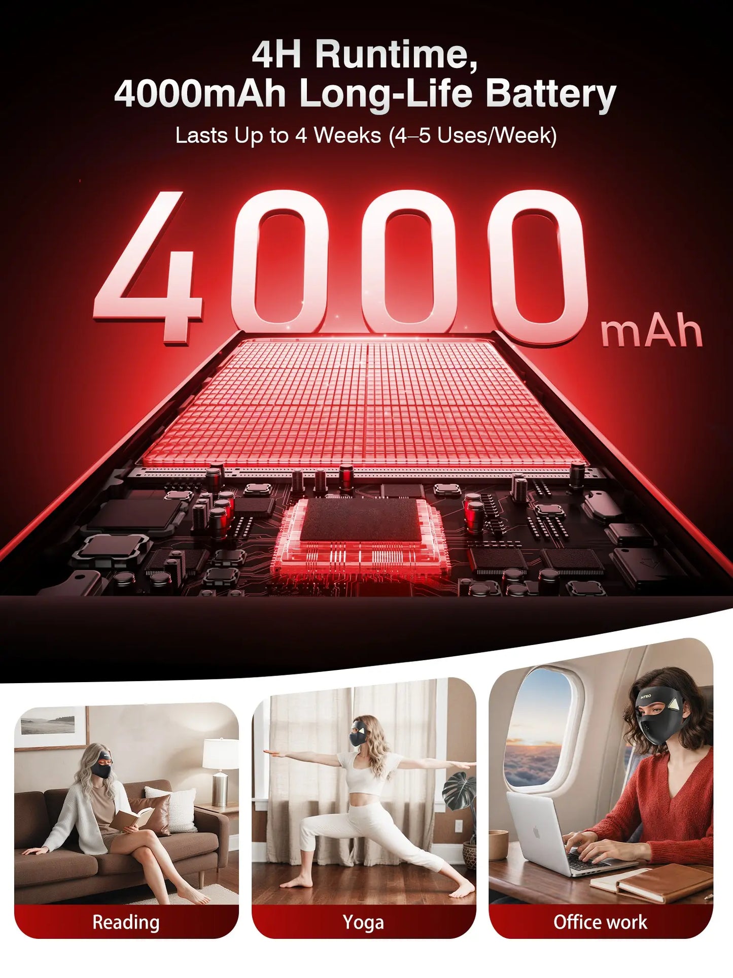 Red Light Therapy for Face-4D Red Light Therapy Mask with 4 Color Light Modes (Red+Infrared/Red/Blue/Orange) 850NM Infrared LED Face Mask Light Therapy with 4000Mah Rechargeable Remote Timer