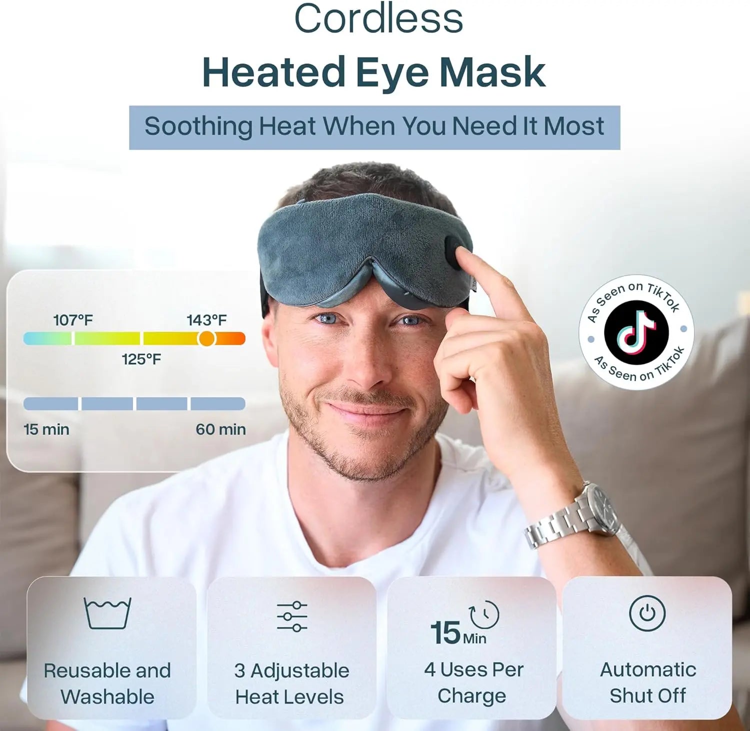 Myhalos Cordless Heated Eye Mask for Dry Eyes - Rechargeable Eye Heat Mask - Dry Eye Mask with Washable Cover - Warm Compress for Eyes, Styes & Blepharitis - USB Heated Eye Mask for Dry Eyes
