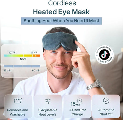 Myhalos Cordless Heated Eye Mask for Dry Eyes - Rechargeable Eye Heat Mask - Dry Eye Mask with Washable Cover - Warm Compress for Eyes, Styes & Blepharitis - USB Heated Eye Mask for Dry Eyes