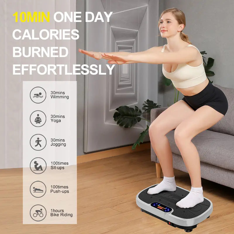 Vibration Plate Fitness Platform Exercise Machine Vibrating Lymphatic Drainage Shaking Full Body Shaker Workout Vibrate Stand Shake Board Sport Gym for Weight Loss Fat Burner for Women Men
