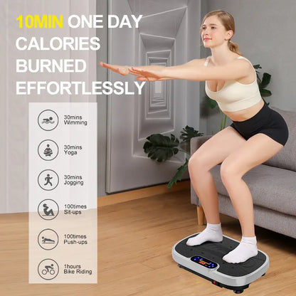 Vibration Plate Fitness Platform Exercise Machine Vibrating Lymphatic Drainage Shaking Full Body Shaker Workout Vibrate Stand Shake Board Sport Gym for Weight Loss Fat Burner for Women Men