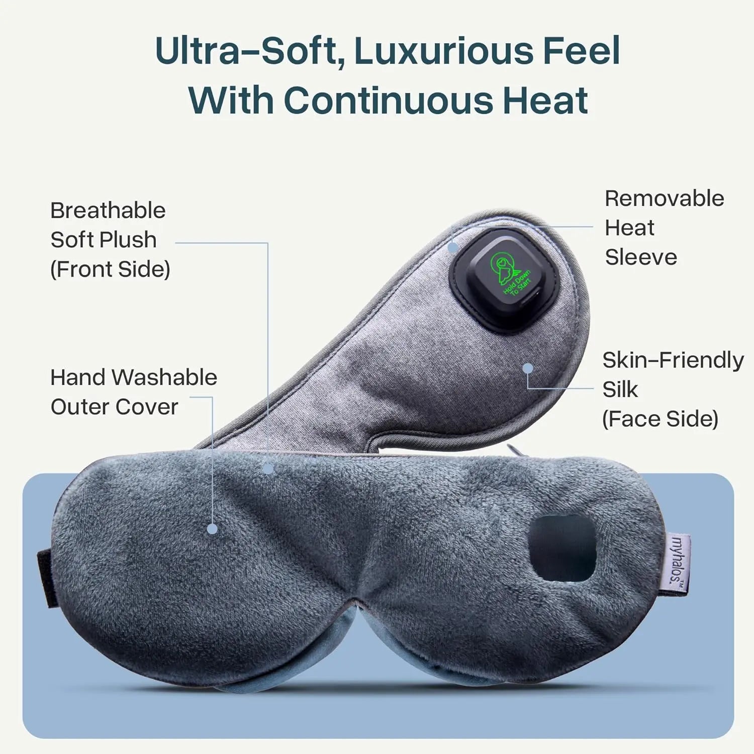 Myhalos Cordless Heated Eye Mask for Dry Eyes - Rechargeable Eye Heat Mask - Dry Eye Mask with Washable Cover - Warm Compress for Eyes, Styes & Blepharitis - USB Heated Eye Mask for Dry Eyes