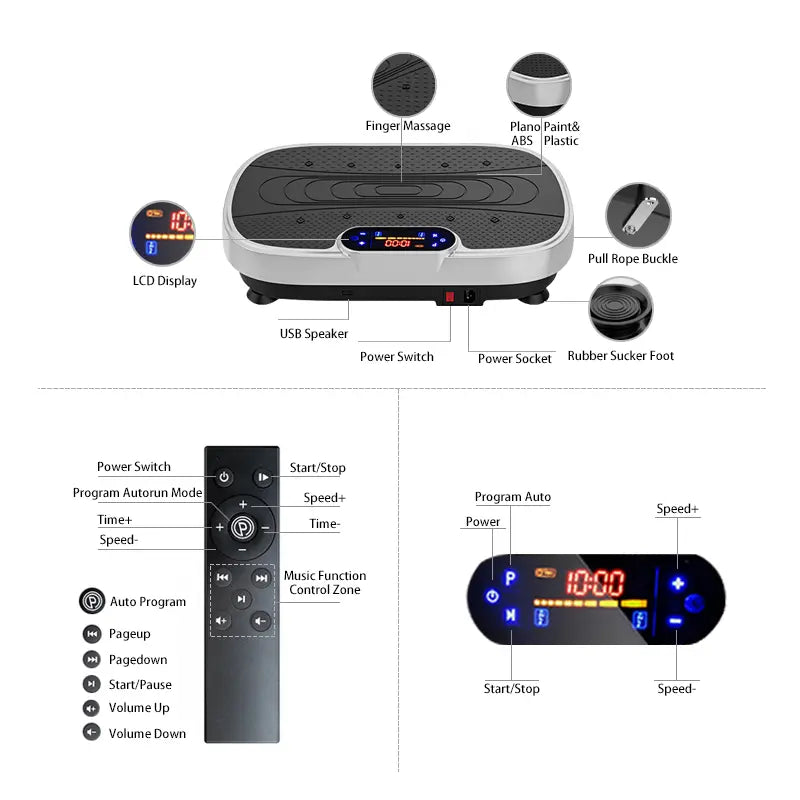Vibration Plate Fitness Platform Exercise Machine Vibrating Lymphatic Drainage Shaking Full Body Shaker Workout Vibrate Stand Shake Board Sport Gym for Weight Loss Fat Burner for Women Men
