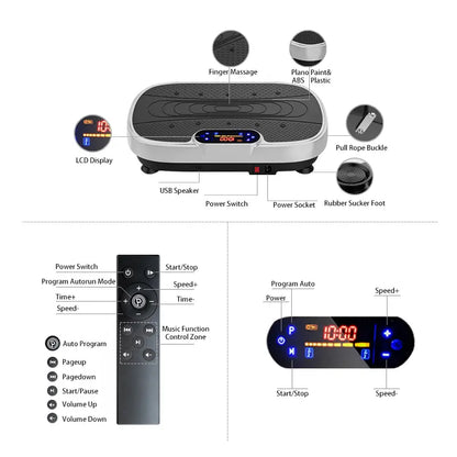 Vibration Plate Fitness Platform Exercise Machine Vibrating Lymphatic Drainage Shaking Full Body Shaker Workout Vibrate Stand Shake Board Sport Gym for Weight Loss Fat Burner for Women Men