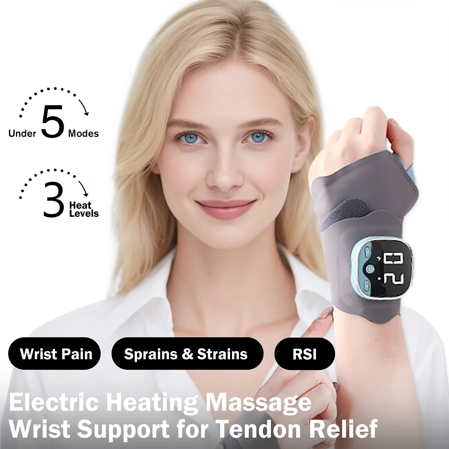 Portable Hand Massager, Lightweight Rechargeable Cordless Design, 5 Modes & 9 Intensity Levels, Heated Wrist Wrap Massager for Home, Office & Travel, Gift for Mom