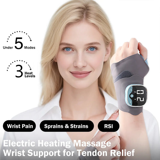 Portable Hand Massager, Lightweight Rechargeable Cordless Design, 5 Modes & 9 Intensity Levels, Heated Wrist Wrap Massager for Home, Office & Travel, Gift for Mom