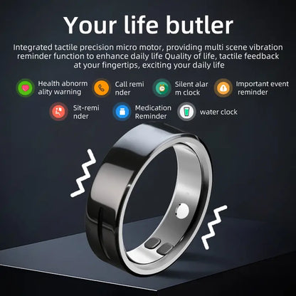 Ceramic Outer Ring Smart Ring for Health Monitoring – Intelligent Heart Rate & Sleep Tracker with Motor Vibration Reminder, Waterproof Fitness Tracker Ring for Men Women, Customizable Appearance Health Wearable Device