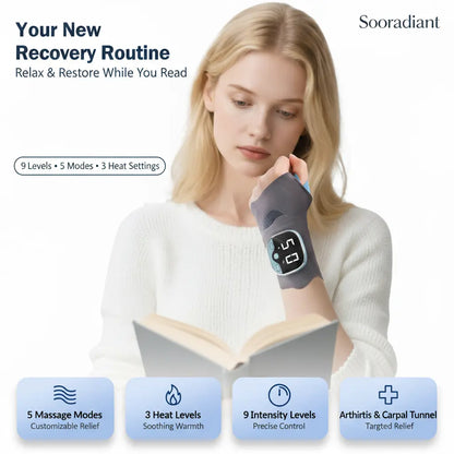 Portable Hand Massager, Lightweight Rechargeable Cordless Design, 5 Modes & 9 Intensity Levels, Heated Wrist Wrap Massager for Home, Office & Travel, Gift for Mom