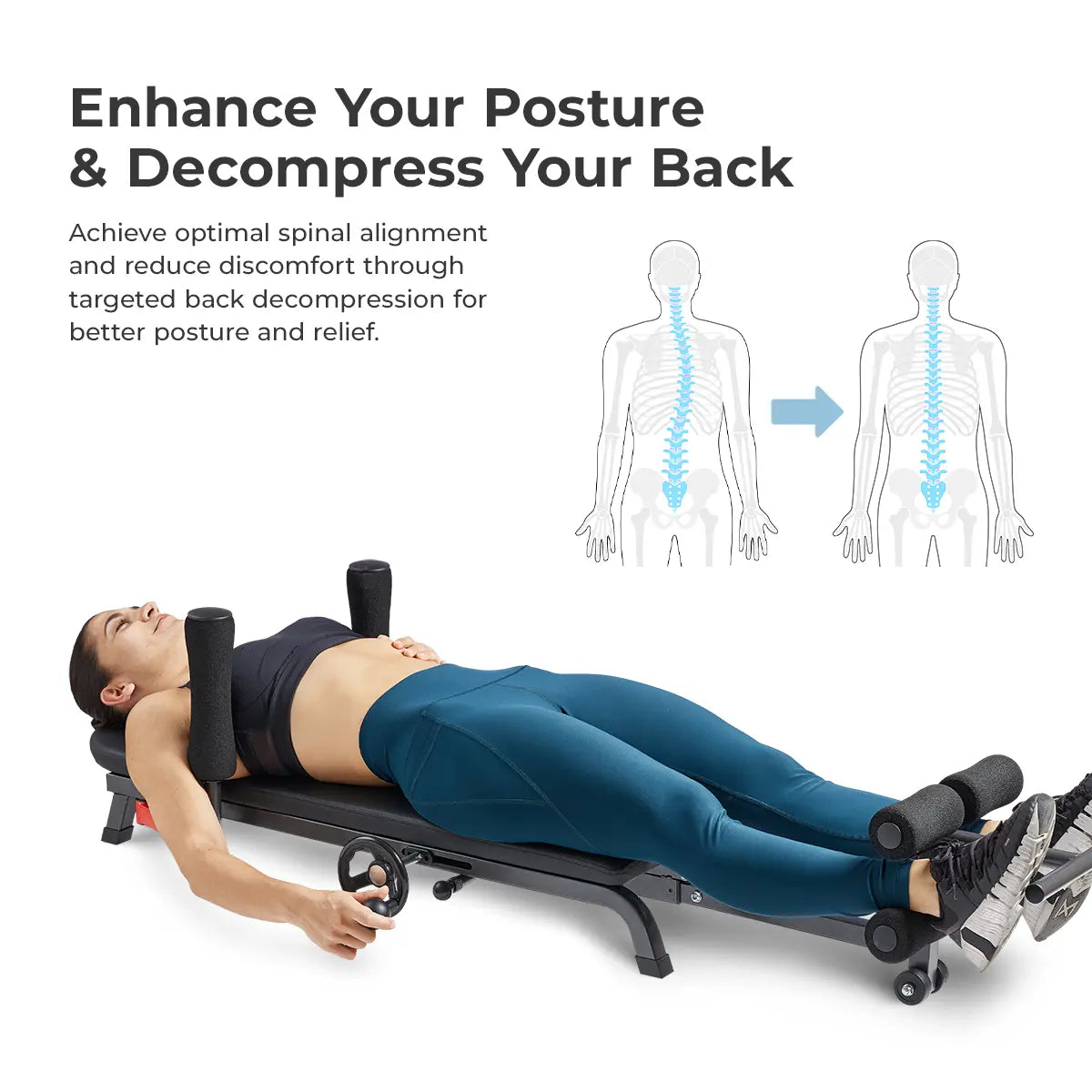 SUNNY Adjustable Decompression Bench Full Body Inversion Traction Stretch Machine 400 Lbs Capacity Lumbar Stretching for Flexibility Mobility Posture Support Spinal Sciatica Disc Lower Back Pain Relief Home Gym Recovery Workout Bench Equipment Comfortable