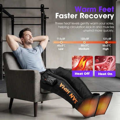 SAN HIMA Cordless Air Compression Leg Massager with Heat - Sequential Full Leg Compression Boots for Circulation & Pain Relief | 6 Modes 8 Intensity Recovery Boots for Daily Recovery - Feet, Calves & Thighs