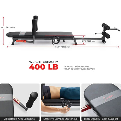 SUNNY Adjustable Decompression Bench Full Body Inversion Traction Stretch Machine 400 Lbs Capacity Lumbar Stretching for Flexibility Mobility Posture Support Spinal Sciatica Disc Lower Back Pain Relief Home Gym Recovery Workout Bench Equipment Comfortable