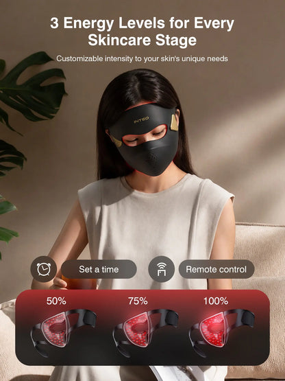 Red Light Therapy for Face-4D Red Light Therapy Mask with 4 Color Light Modes (Red+Infrared/Red/Blue/Orange) 850NM Infrared LED Face Mask Light Therapy with 4000Mah Rechargeable Remote Timer