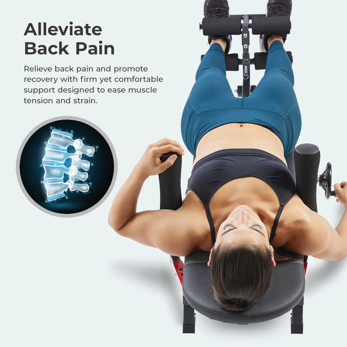 SUNNY Adjustable Decompression Bench Full Body Inversion Traction Stretch Machine 400 Lbs Capacity Lumbar Stretching for Flexibility Mobility Posture Support Spinal Sciatica Disc Lower Back Pain Relief Home Gym Recovery Workout Bench Equipment Comfortable