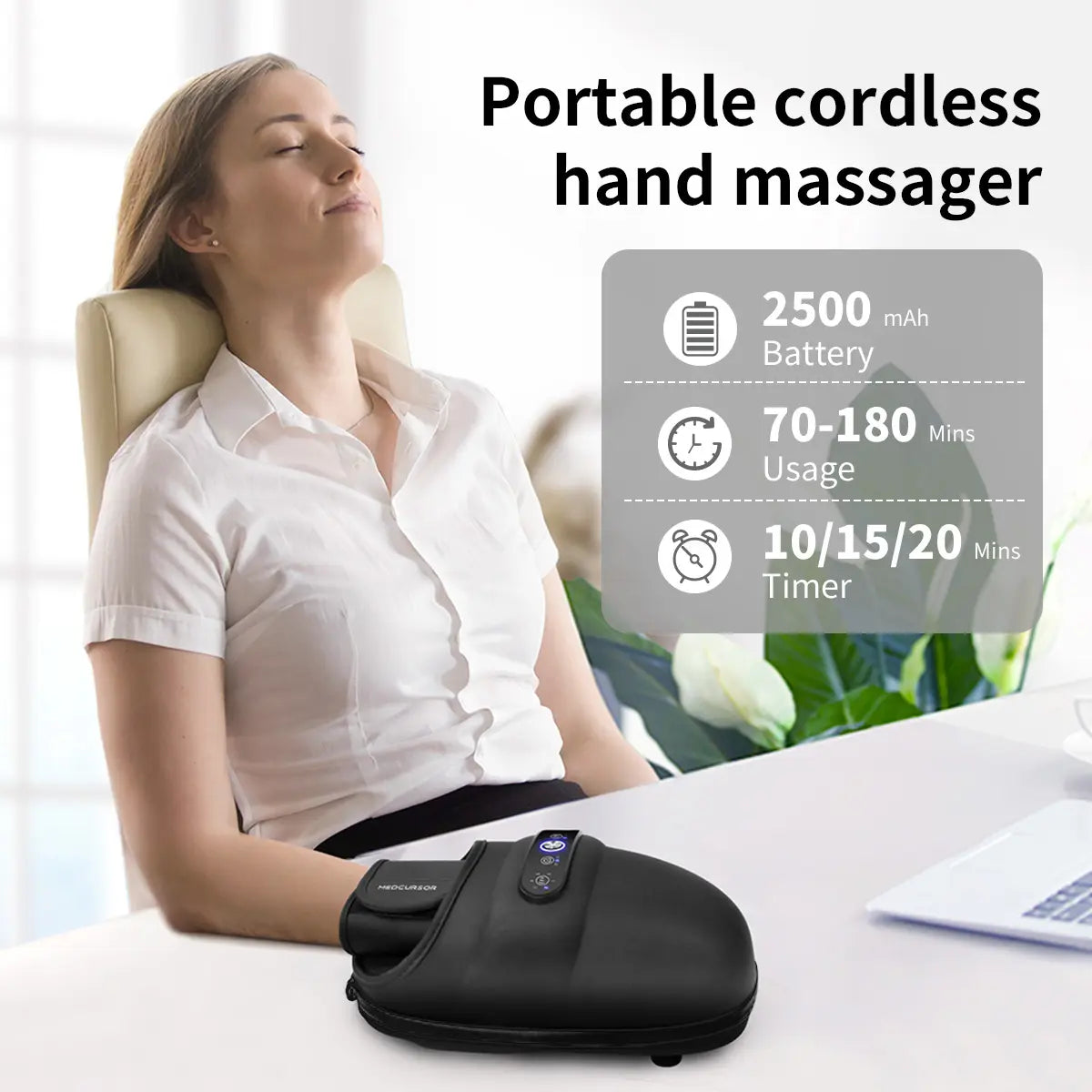 Medcursor Cordless Hand Massager, Hand Massager with Heat, Hand Warmer with Acupressure Beads, 6 Massage Modes, 2 Heat Levels, 3 Timers