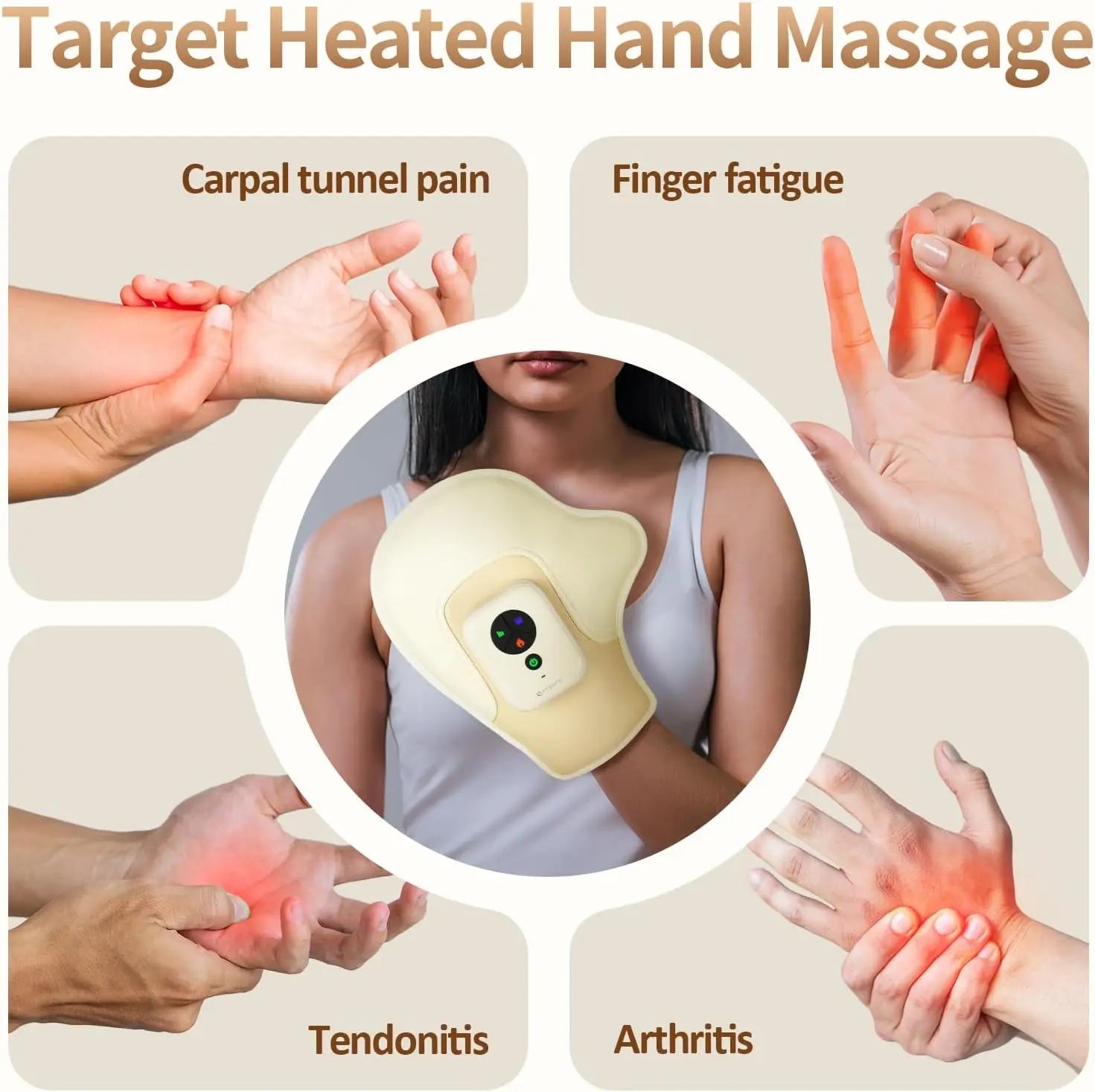 Hand Massager with Heat and Compression, Portable Heated Glove, Rechargeable Cordless Wrist Massager for Arthritis, Carpal Tunnel Relief