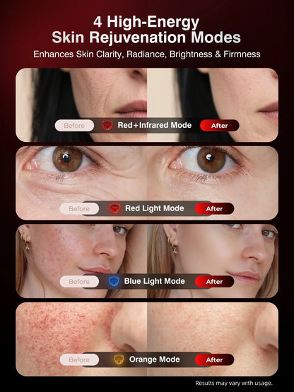 Red Light Therapy for Face-4D Red Light Therapy Mask with 4 Color Light Modes (Red+Infrared/Red/Blue/Orange) 850NM Infrared LED Face Mask Light Therapy with 4000Mah Rechargeable Remote Timer